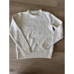 Polo Ralph Lauren Womens Cream Cotton American Flag Crewneck Sweater XS